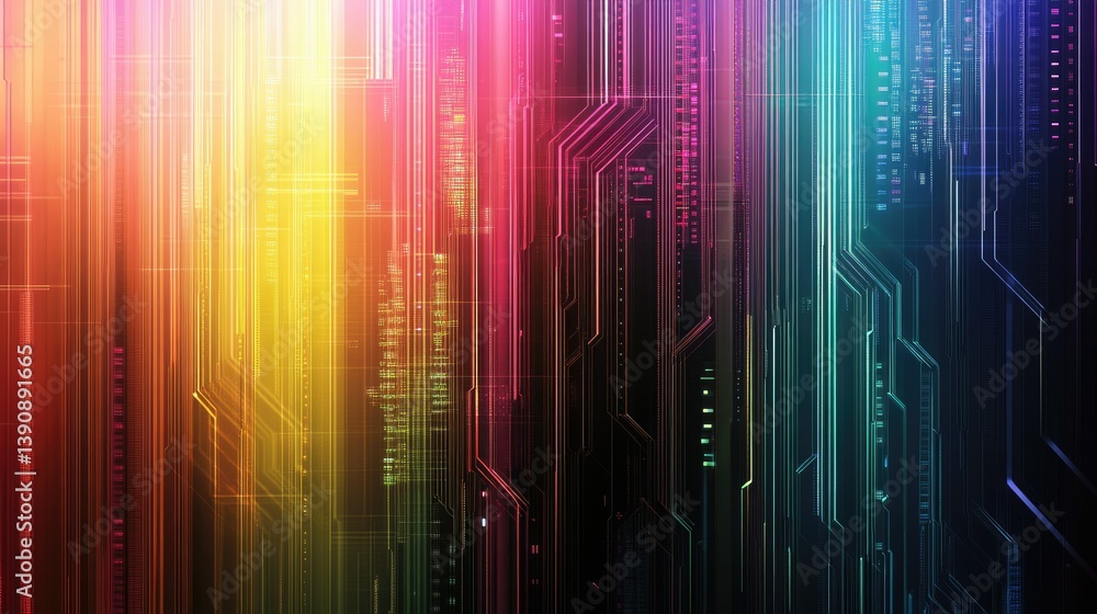 Poster vibrant abstract digital background showcasing colorful vertical lines and glowing elements. creatin