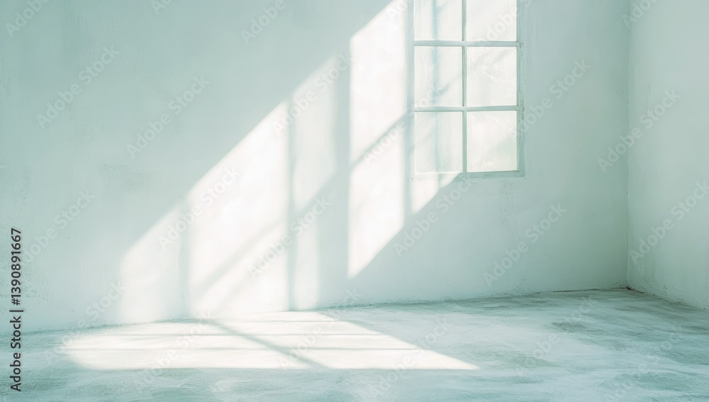 Poster a serene indoor scene showcasing soft sunlight filtering through a window. casting delicate shadows 
