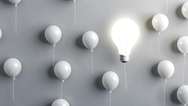 Wei&szlig;e Luftballons mit leuchtender Gl&uuml;hbirne