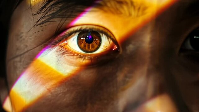Blick durch prismaartige Glasschichten auf Gesicht