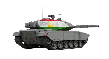 A gray tank with the tajikistan flag on the turret on black background