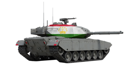 A gray tank with the tajikistan flag on the turret on black background