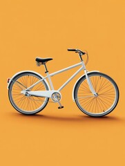 Fototapeta premium White Bicycle on Orange Background Urban Transportation Lifestyle and Minimalist Design