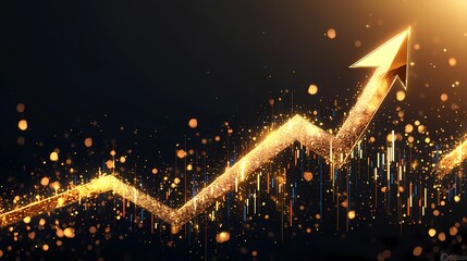 Business Success Metaphor with Upward Arrow and Golden Elements