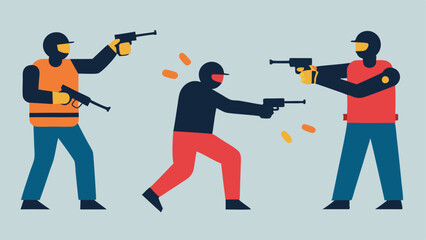 Obraz premium Nonlethal Weaponry Officers using nonlethal weapons like bean bag guns and tasers to subdue aggressive inmates showcasing the controlled response to a volatile situation.