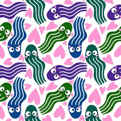 Obraz premium Summer ocean animals seamless octopus pattern for wrapping paper and fabrics and linens and kids clothes