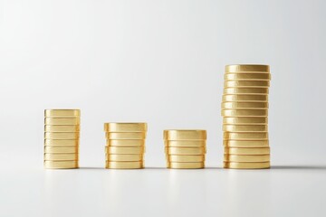 Wealth symbol: 3D gold bars stacked in increasing size on white.