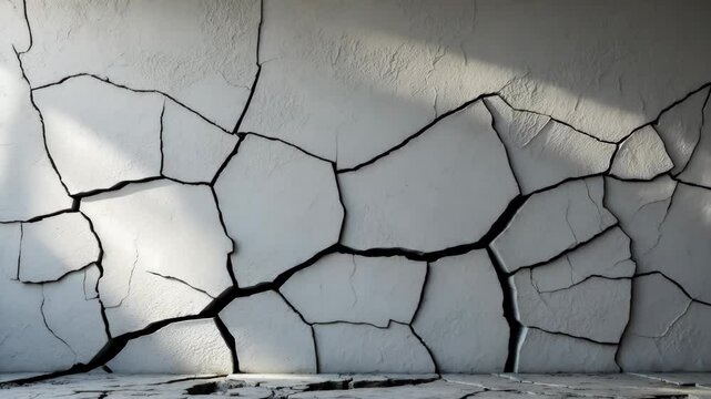 Background video showcasing a diagonally cracked wall with a small fracture, simplifying renovation.