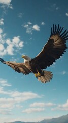 Obraz premium Photorealistic image of a bald eagle soaring through the sky cinematic grading 8k resolution proportionate anatomy