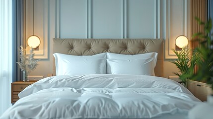 White Pillow in Hotel or Resort Room Isolated on White Background – PNG File Depicting Comfortable, Restful Sleep and Daily Relaxation in a Cozy Hospitality Setting