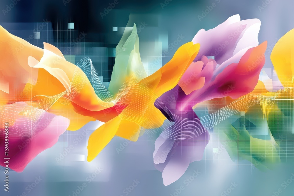 Poster abstract colorful wave pattern in vibrant hues on digital background