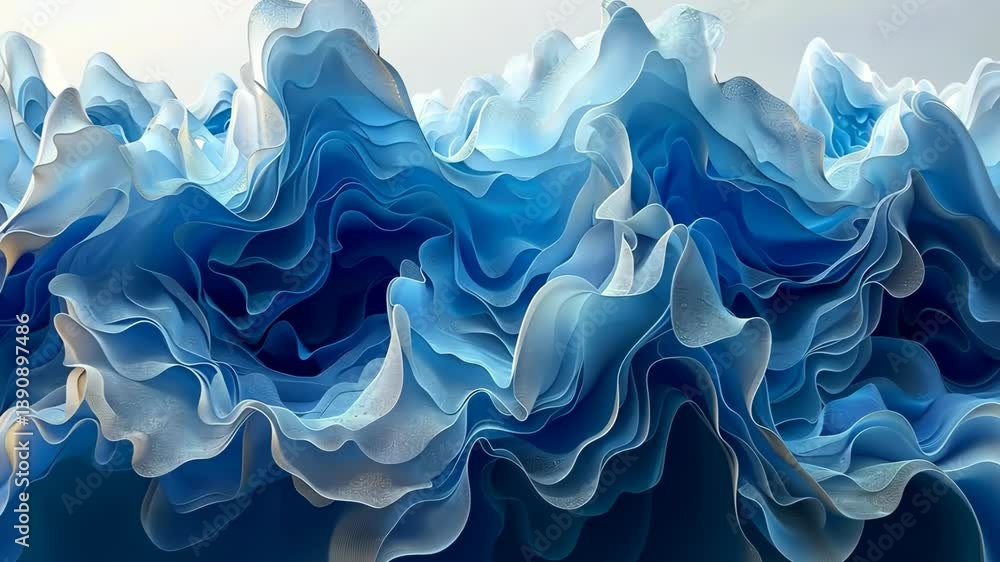Poster fluid abstract forms resembling underwater scenes, with flowing lines and soft gradients, evoking a 