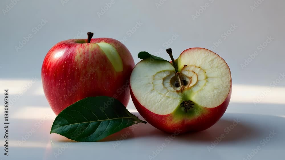 Poster gala apple sliced in two and set against a backdrop.
