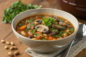 Delicious Vegetable Soup With Herbs Served in a Bowl Generative AI