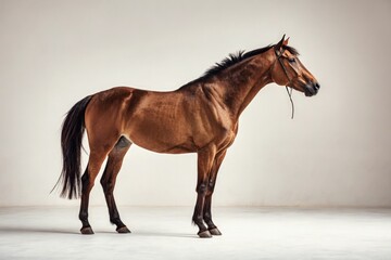 Obraz premium Brown Horse Posed Gracefully in Studio Setting Generative AI