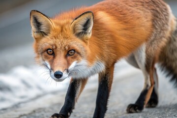Obraz premium Red Fox Walks Along a Path in a Natural Setting Generative AI