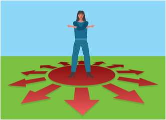 Woman in difficult decision. Vector illustration.