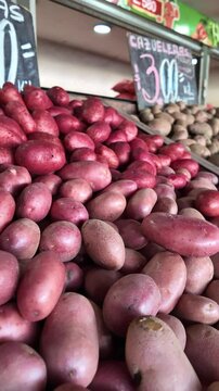 Fresh Red Potatoes Stacked at Local Market