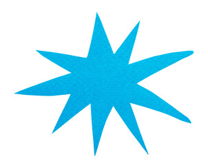 Abstract shaped star cut from textured blue paper, isolated blank for scrapbooking