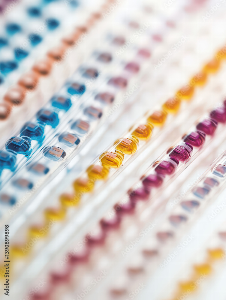 Poster abstract laboratory sample: close-up shot of various colored laboratory samples in a science setting