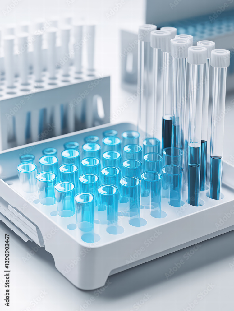 Aufkleber laboratory test tubes: an array of pristine test tubes arranged neatly in a laboratory setting, high