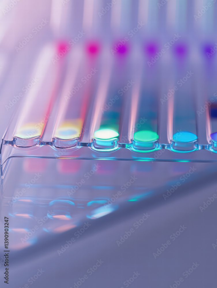 Aufkleber illuminating science: a close-up shot of scientific experiment, showcasing a array of glowing sample
