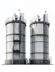 Industrial Silos: A pair of towering industrial silos, crafted from gleaming steel, stand tall against the sky, symbolizing industry, infrastructure, and progress.