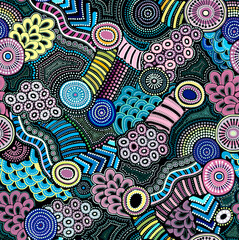 Abstract hand-drawn drawing of bright colors of chaotic shapes.Seamless pattern.
