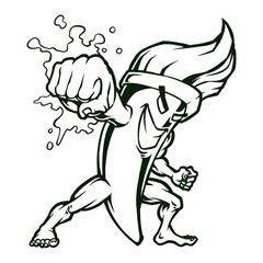 Artistic Powerhouse: A dynamic, hand-drawn illustration showcases a powerful paintbrush character, its fist clenched in a gesture of strength and creativity, water splashing in a captivating display.