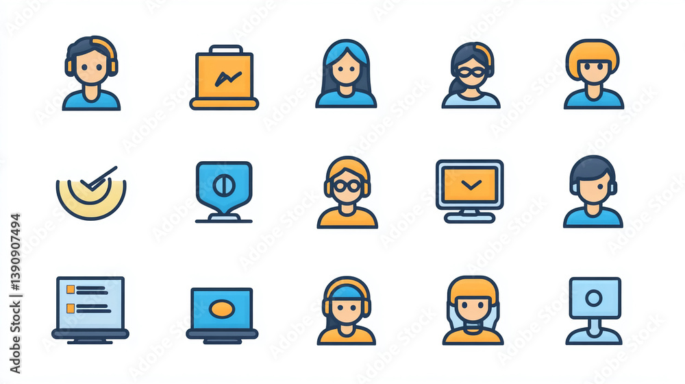 Poster customer service support team icons set vector illustration for website and mobile application desig