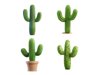 3D Mexican Cactus on Transparent Background, Generative AI.