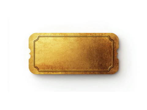 Blank Gold Ticket on Transparent Background, Generative AI.