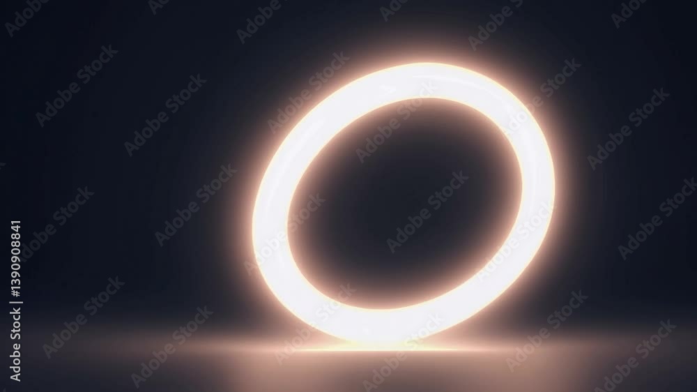 Poster warm orange neon circle slowly rotating on a dark background creates a mesmerizing visual effect, pe