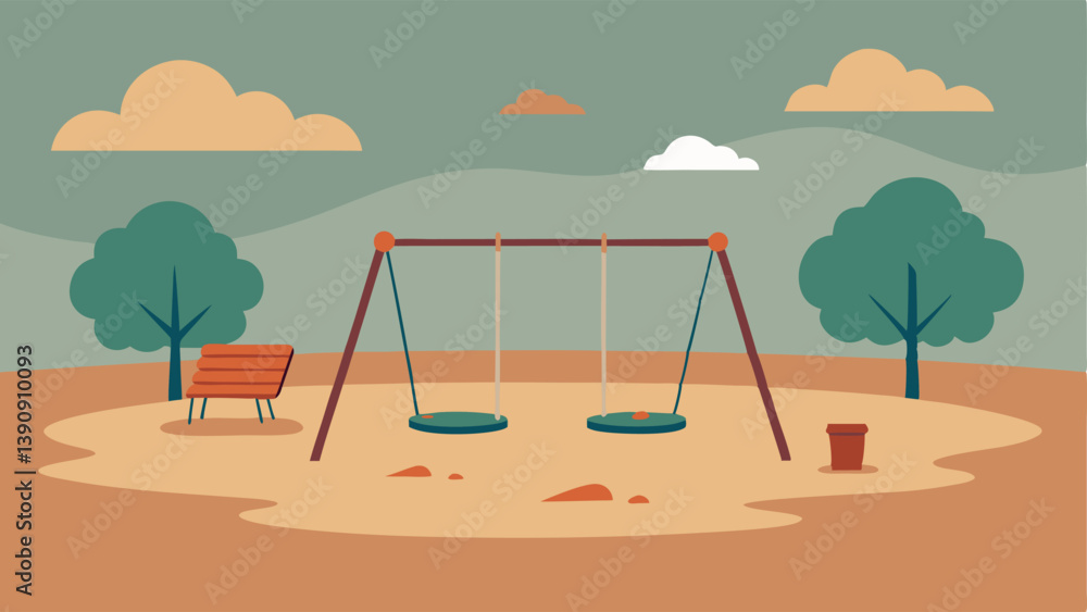 Poster empty playground a playground with empty swings and a neglected picnic area conveying the loss of co