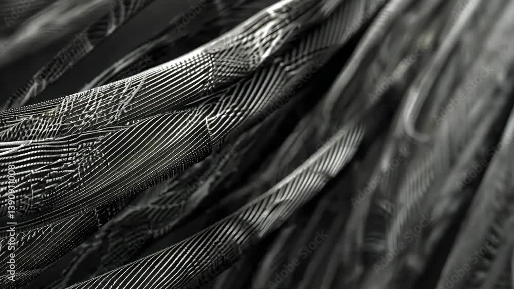 Poster minimalist black and white thread design, forming a stark, modern abstract pattern, emphasizing simp