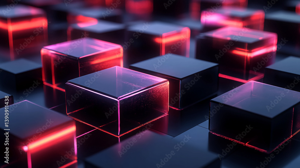 Poster abstract glowing cubes background wallpaper geometric design modern tech neon light dark surface pat