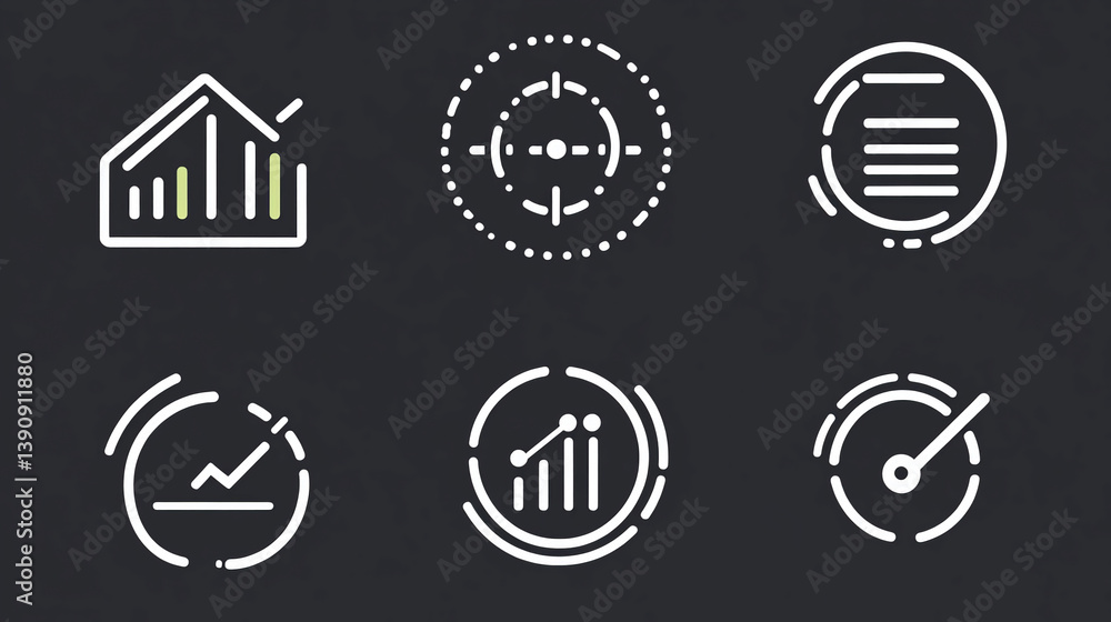 Poster business data analysis dashboard icons set for financial report and marketing strategy visualization