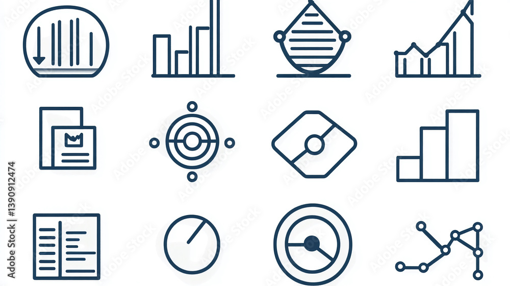 Poster data visualization icons set for business analytics and financial reporting infographic presentation