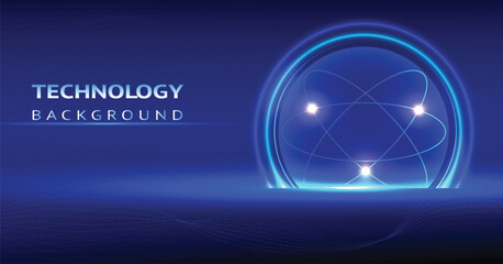 Futuristic abstract background with glowing digital elements and technology inspired design, featuring circular atomic structure and wave patterns.future digital technology background