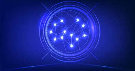 futuristic abstract background featuring glowing digital network design with interconnected nodes and lines, set against deep blue gradient. image conveys sensefuture digital technology background
