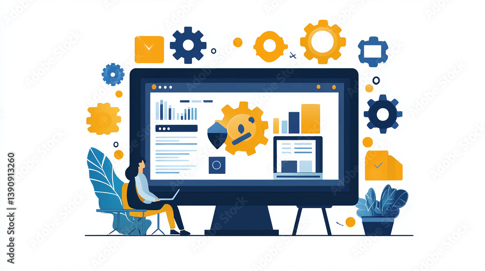 Poster software development process illustration for web development and application development project