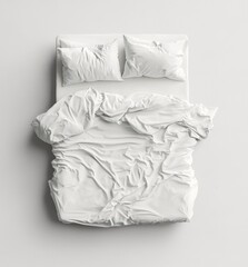 Obraz premium Pristine white bed, top view, linen bedding