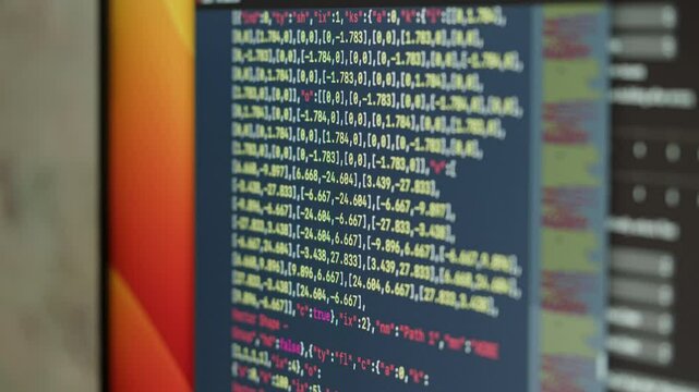 Chat AI generating Coding UX UI script code text on screen, HTML5 in editor for website development, Close up Macro of Programming code software developer. 