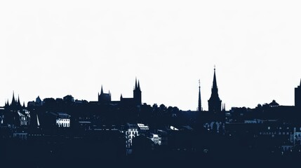 Fototapeta premium Silhouette of Clermont-Ferrand skyline at dusk showcasing iconic spires and historic architecture in France