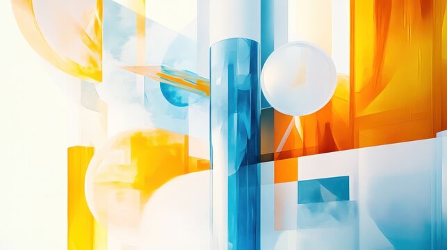 Abstract architectural design, geometric shapes, vibrant colors