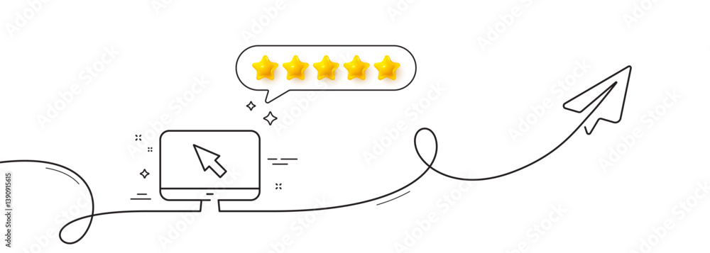 Poster computer or monitor icon. continuous line with share plane. mouse cursor sign. personal computer sym