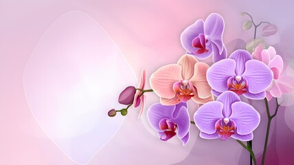 Brightly colored orchid illustration with a soft gradient background of pink and lavender colors.