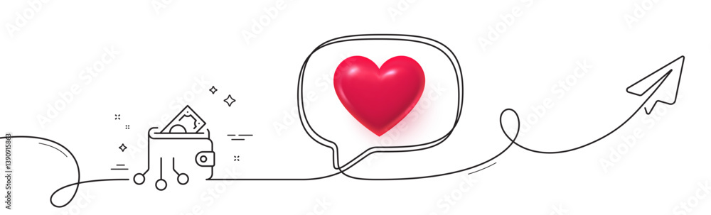 Poster digital wallet line icon. continuous line with share plane. crypto money sign. finance invest symbol