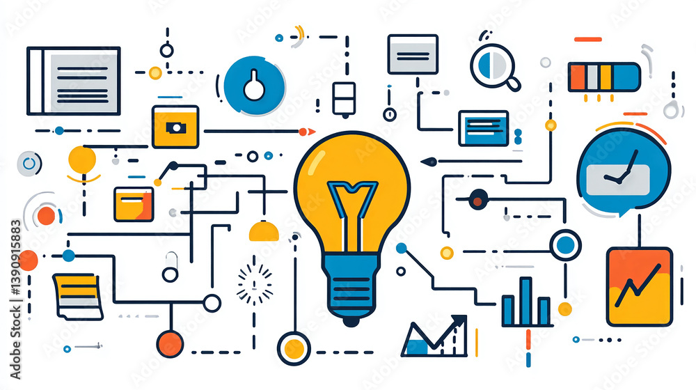 Poster idea generation process visualization for innovation strategy and creative problem solving concept