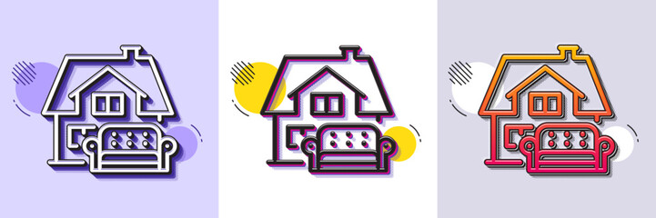 Furniture moving line icon. Halftone dotted pattern. Gradient icon with grain shadow. Home sofa sign. House couch symbol. Line furniture moving icon. Various designs. Vector